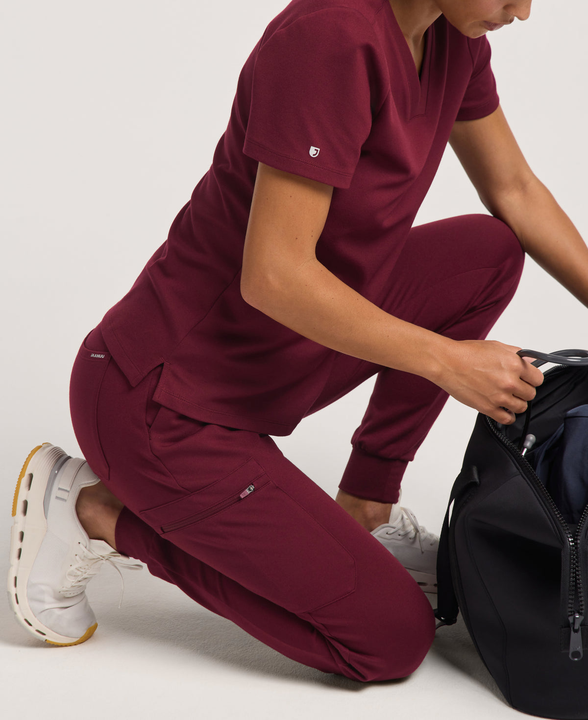 Jaanuu Rubi Slim Scrub Jogger in Burgundy, product photo 2 of 6