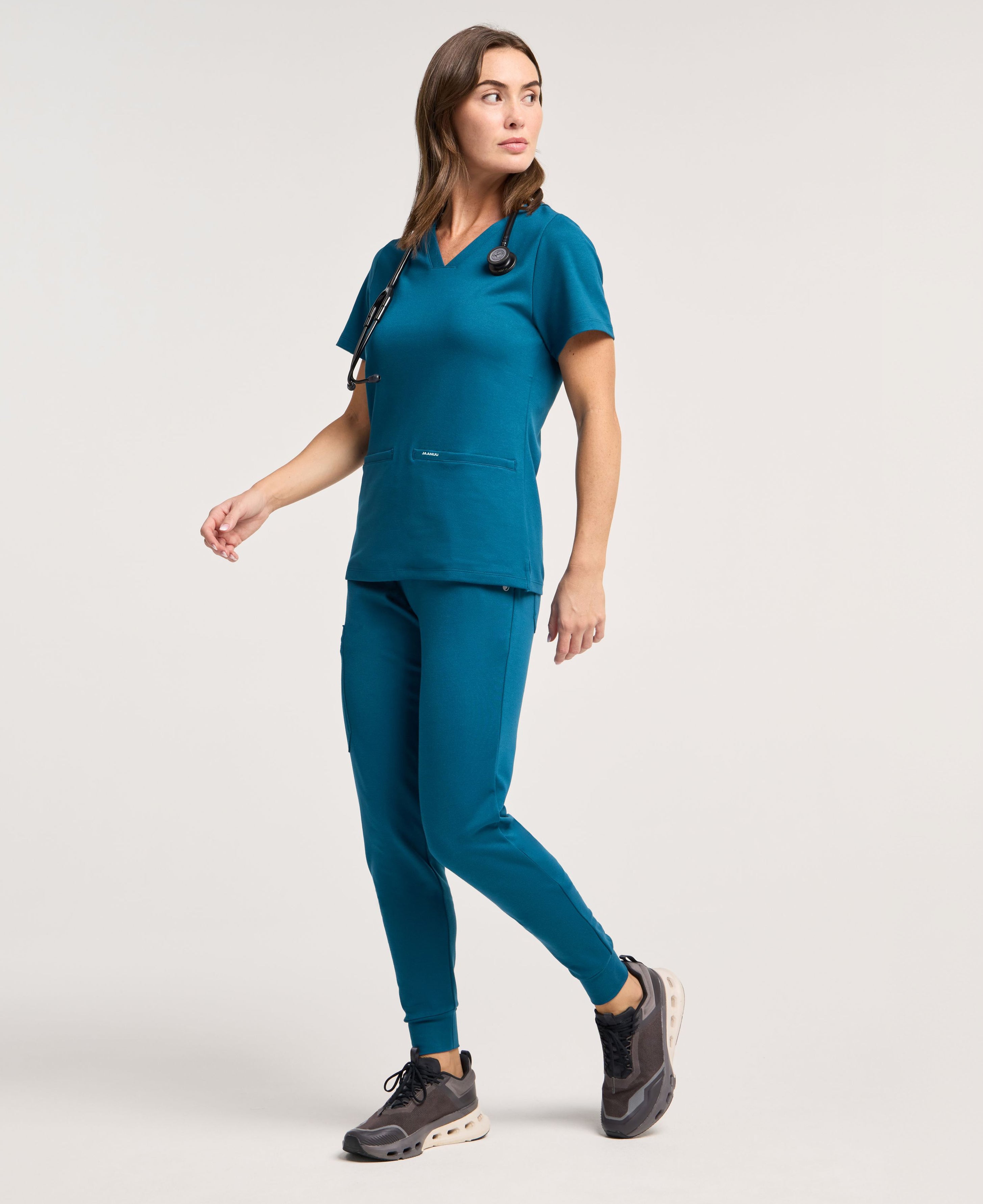 Jaanuu Rubi Slim Scrub Jogger in Caribbean Blue, product photo 4 of 6