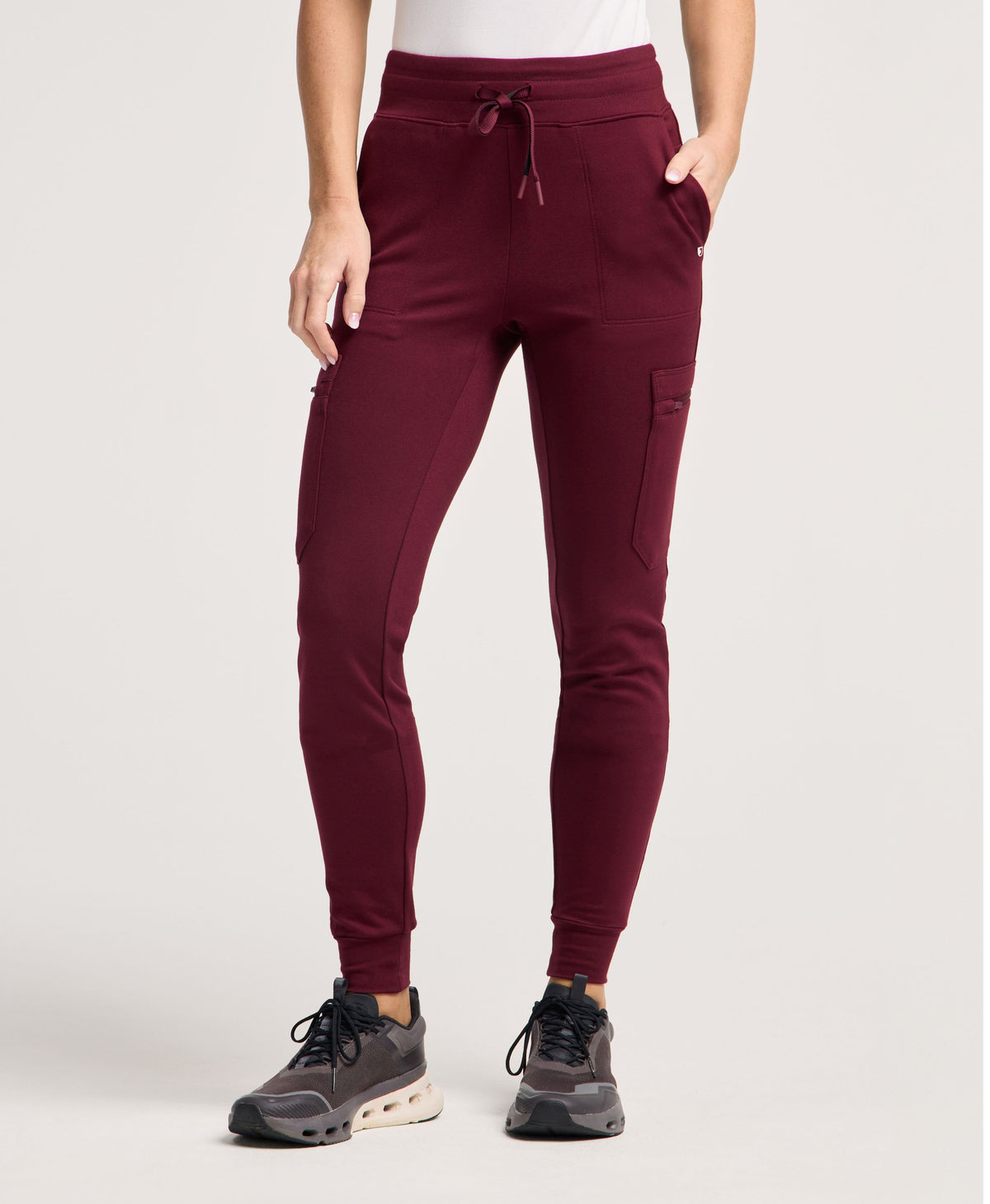 Jaanuu Kait 10-Pocket Skinny Scrub Jogger in Burgundy, product photo 1 of 6