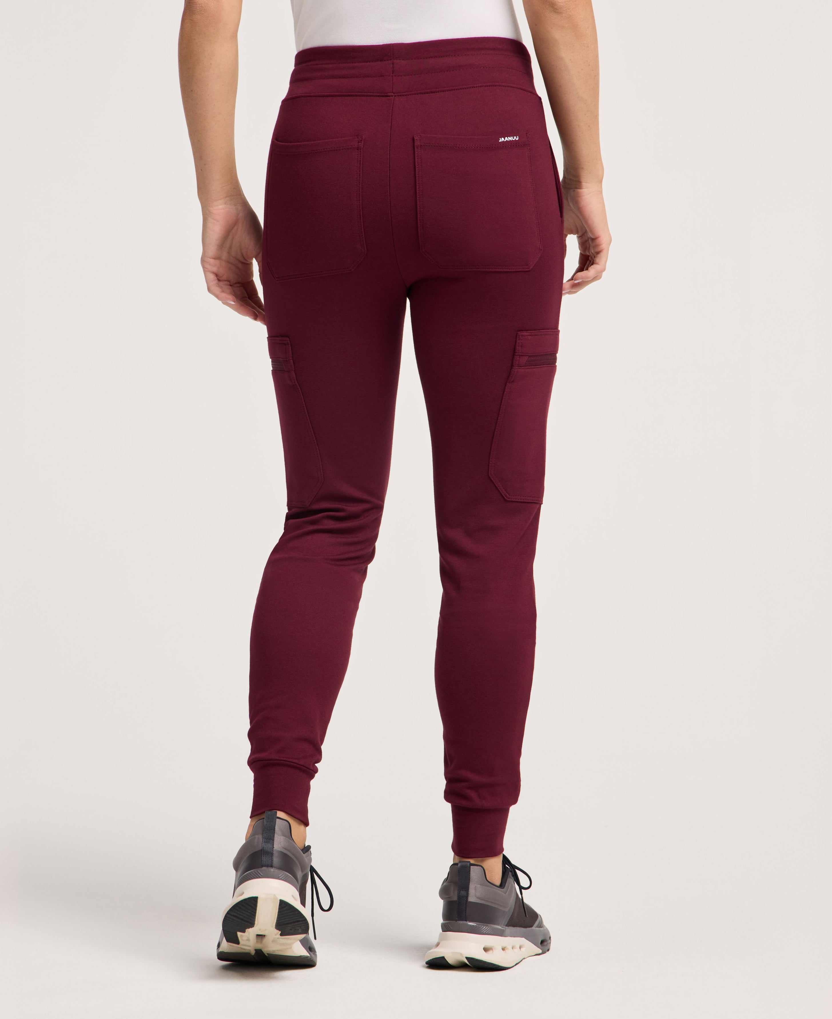 Jaanuu Kait 10-Pocket Skinny Scrub Jogger in Burgundy, product photo 5 of 6
