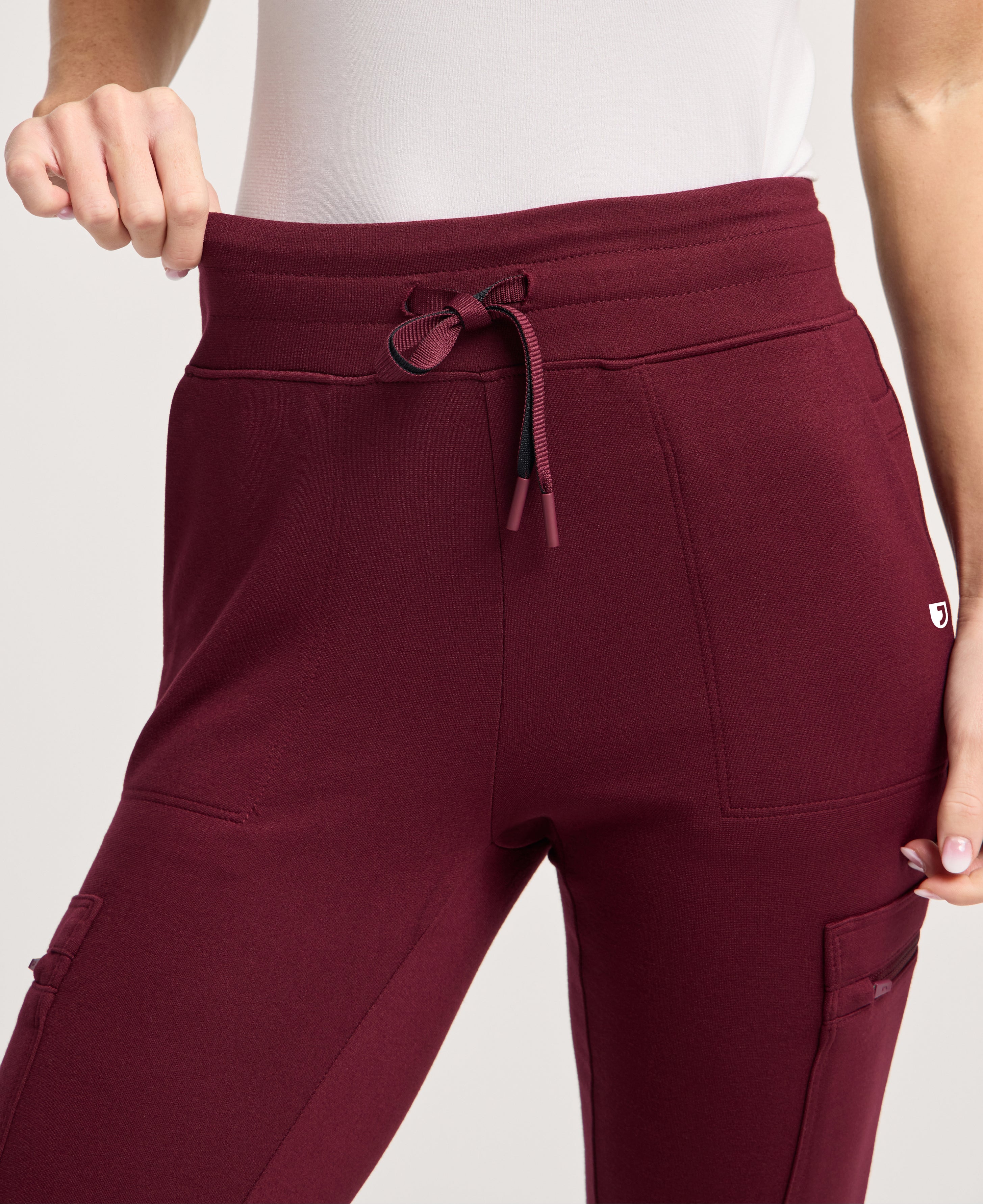 Jaanuu Kait 10-Pocket Skinny Scrub Jogger in Burgundy, product photo 6 of 6