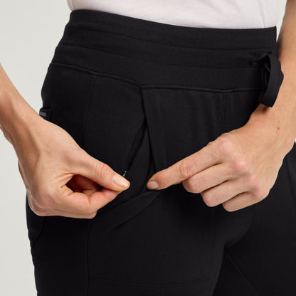 Kait 10-Pocket Skinny Scrub Jogger - Black + Gold Zip