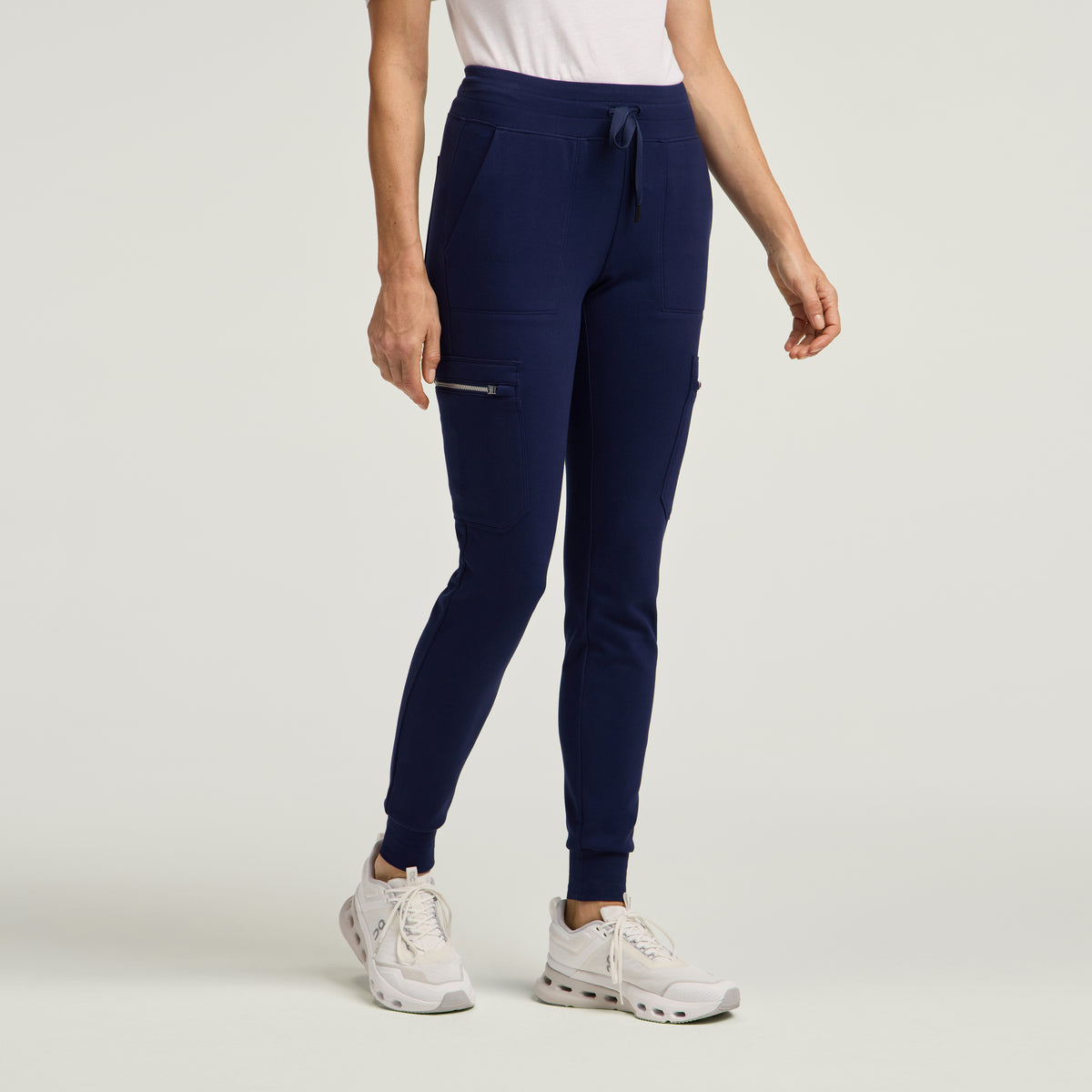 Kait 10-Pocket Skinny Scrub Jogger - Midnight Navy + Silver Zip