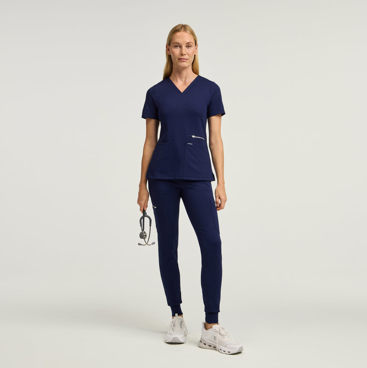 Kait 10-Pocket Skinny Scrub Jogger - Midnight Navy + Silver Zip
