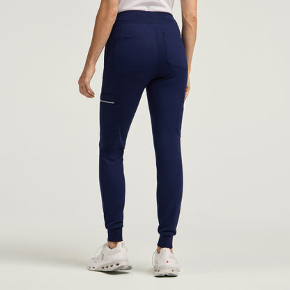Kait 10-Pocket Skinny Scrub Jogger - Midnight Navy + Silver Zip