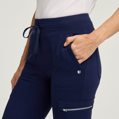 Kait 10-Pocket Skinny Scrub Jogger - Midnight Navy + Silver Zip