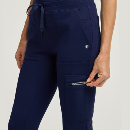 Kait 10-Pocket Skinny Scrub Jogger - Midnight Navy + Silver Zip