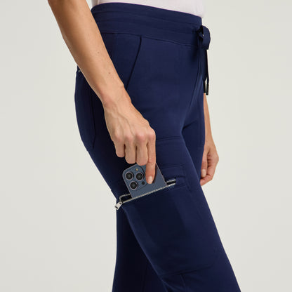 Kait 10-Pocket Skinny Scrub Jogger - Midnight Navy + Silver Zip