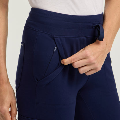 Kait 10-Pocket Skinny Scrub Jogger - Midnight Navy + Silver Zip