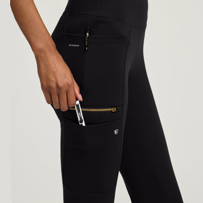 Perri Yoga Scrub Pant - Black + Gold Zip