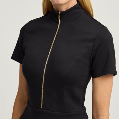 The UltraSOFT® Scrub Jumpsuit - Black + Gold Zip