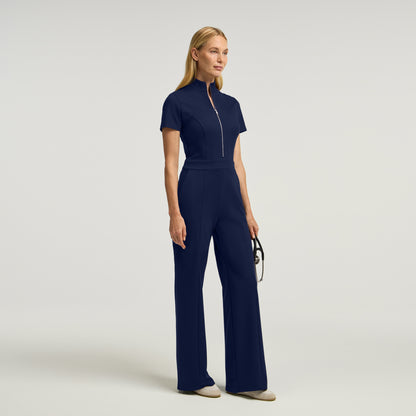 The UltraSOFT® Scrub Jumpsuit - Midnight Navy + Silver Zip