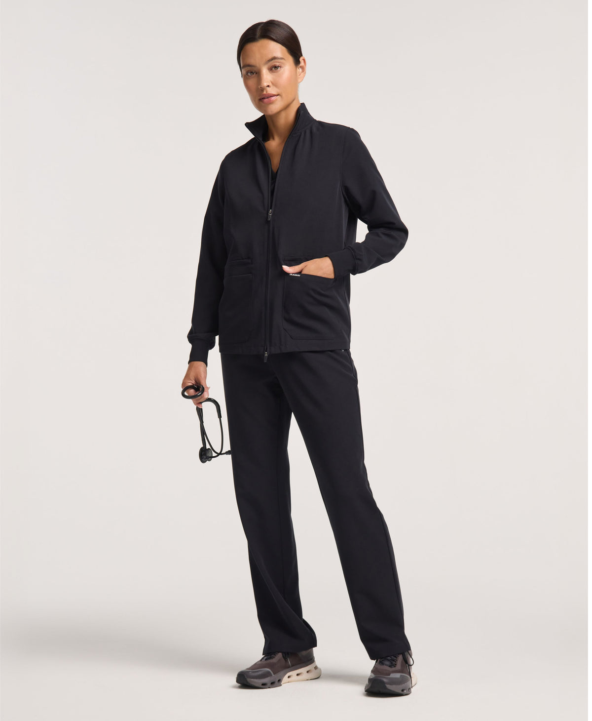 Jaanuu Ceri 6-Pocket Scrub Jacket in Black, product photo 1 of 6