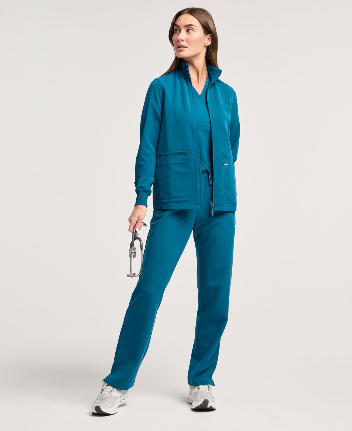 Jaanuu Ceri 6-Pocket Scrub Jacket in Caribbean Blue, product photo 1 of 6
