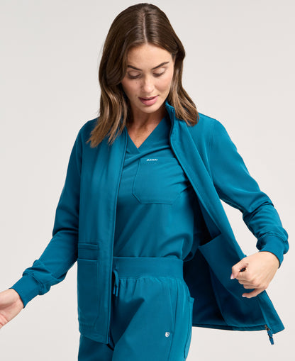 Jaanuu Ceri 6-Pocket Scrub Jacket in Caribbean Blue, product photo 5 of 6