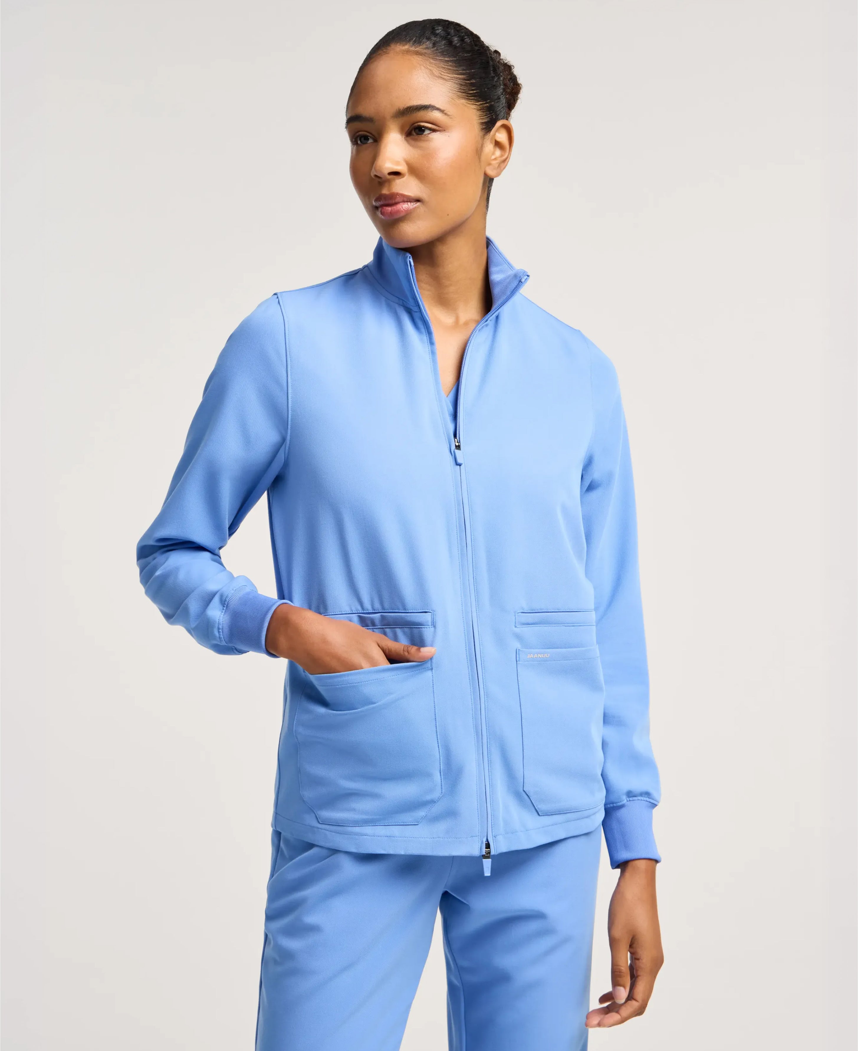 Jaanuu Ceri 6-Pocket Scrub Jacket in Ceil Blue, product photo 1 of 6