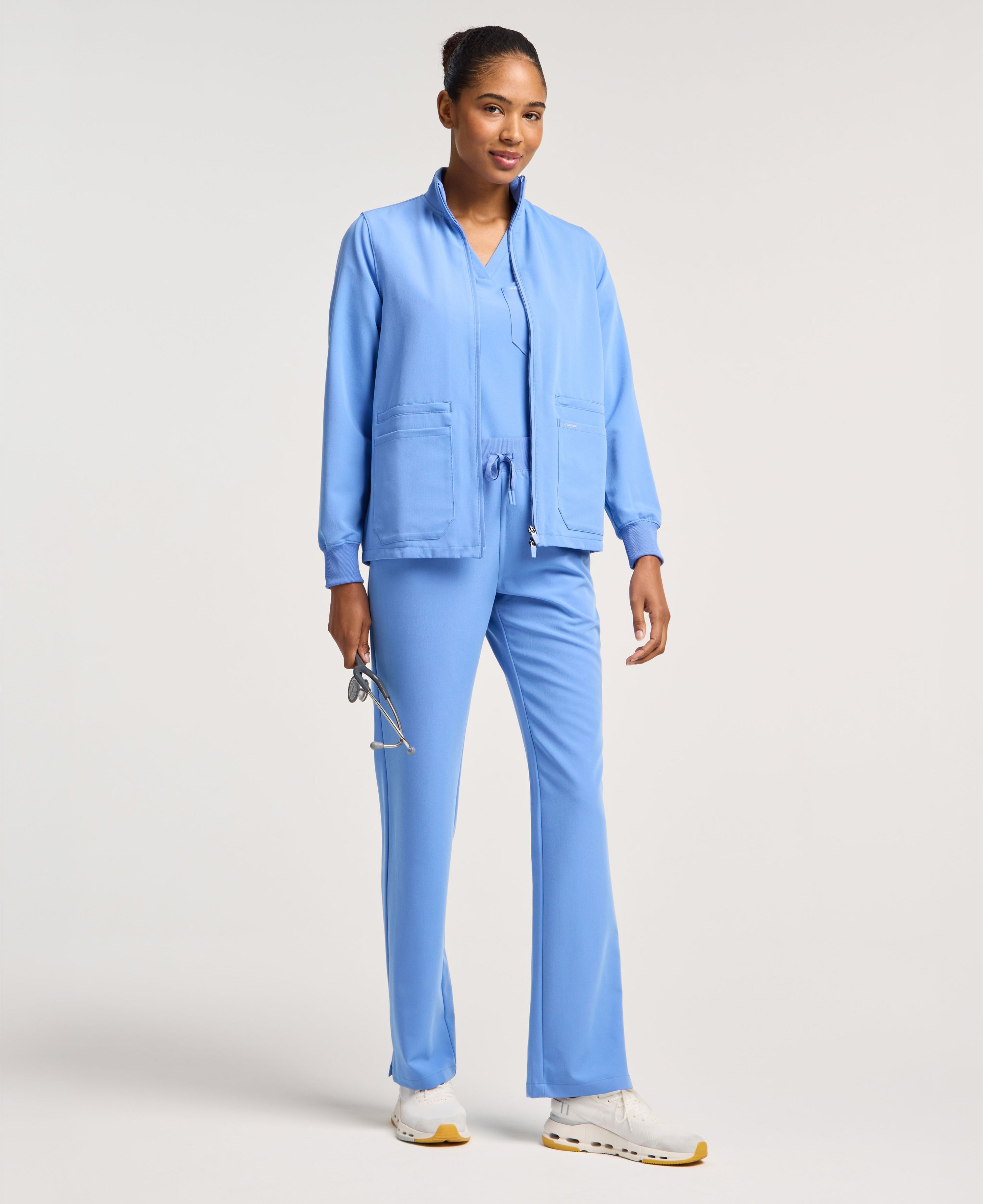 Jaanuu Ceri 6-Pocket Scrub Jacket in Ceil Blue, product photo 4 of 6