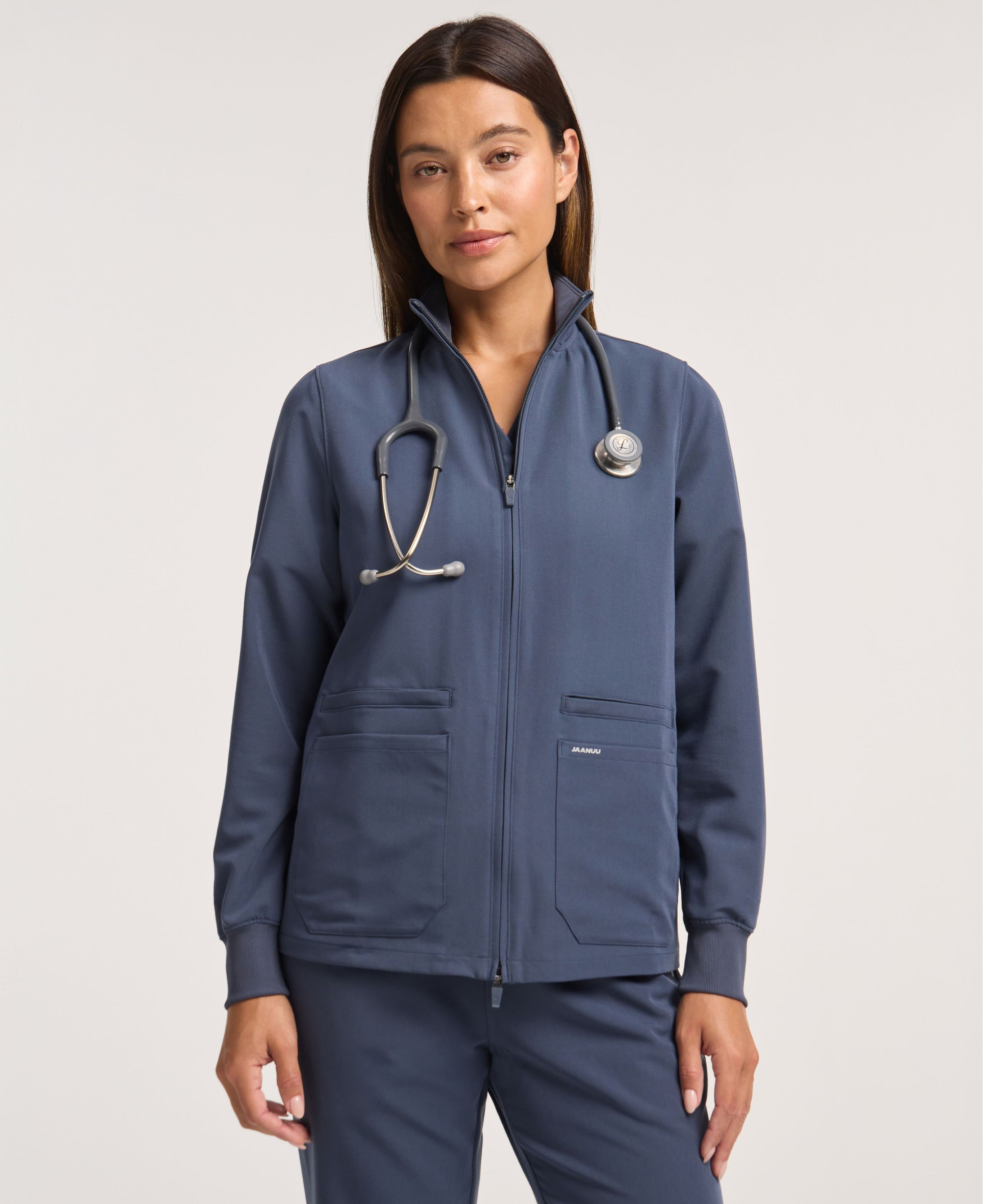 Jaanuu Ceri 6-Pocket Scrub Jacket in Carbon Gray, product photo 2 of 6