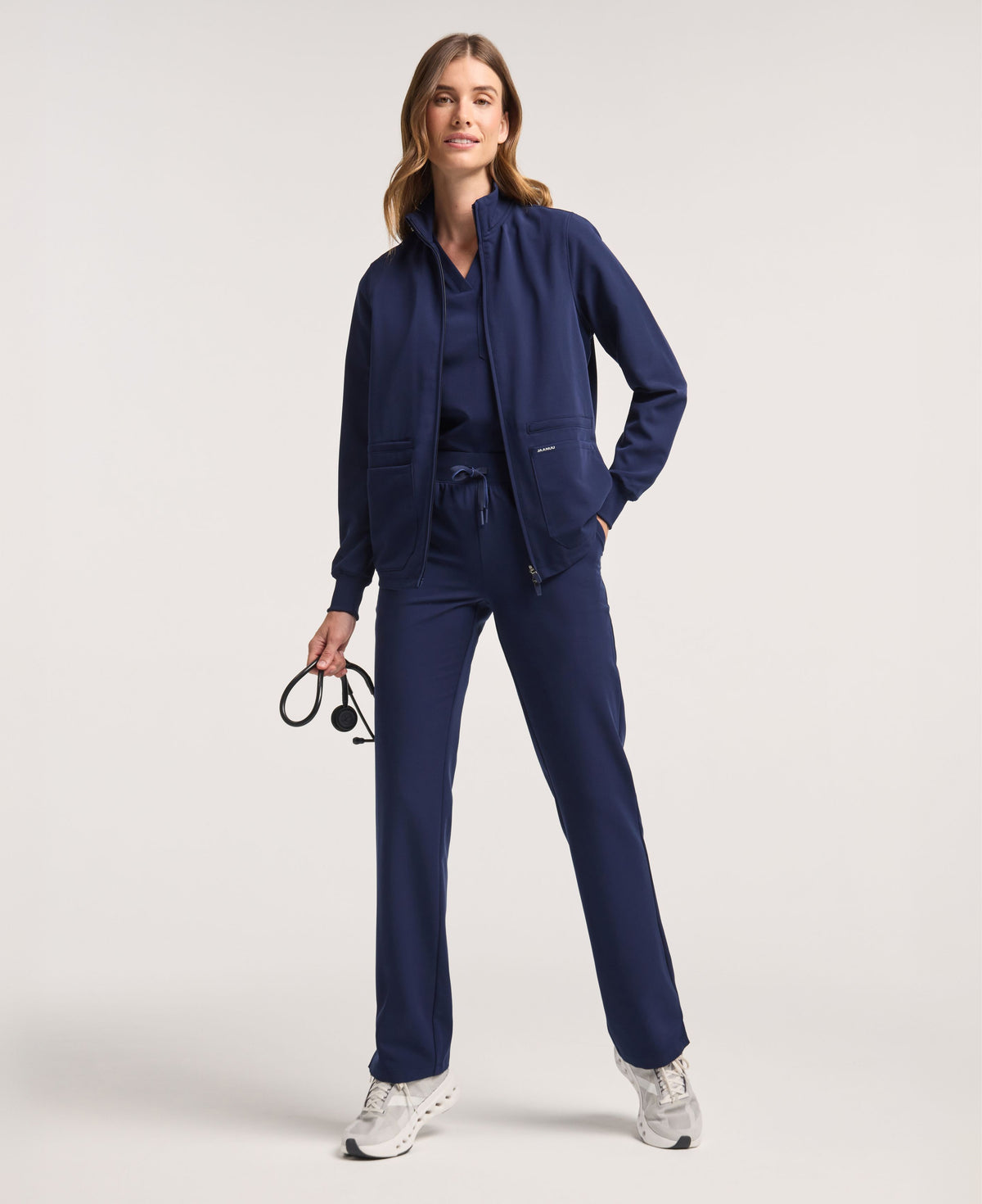 Jaanuu Ceri 6-Pocket Scrub Jacket in Midnight Navy, product photo 2 of 6