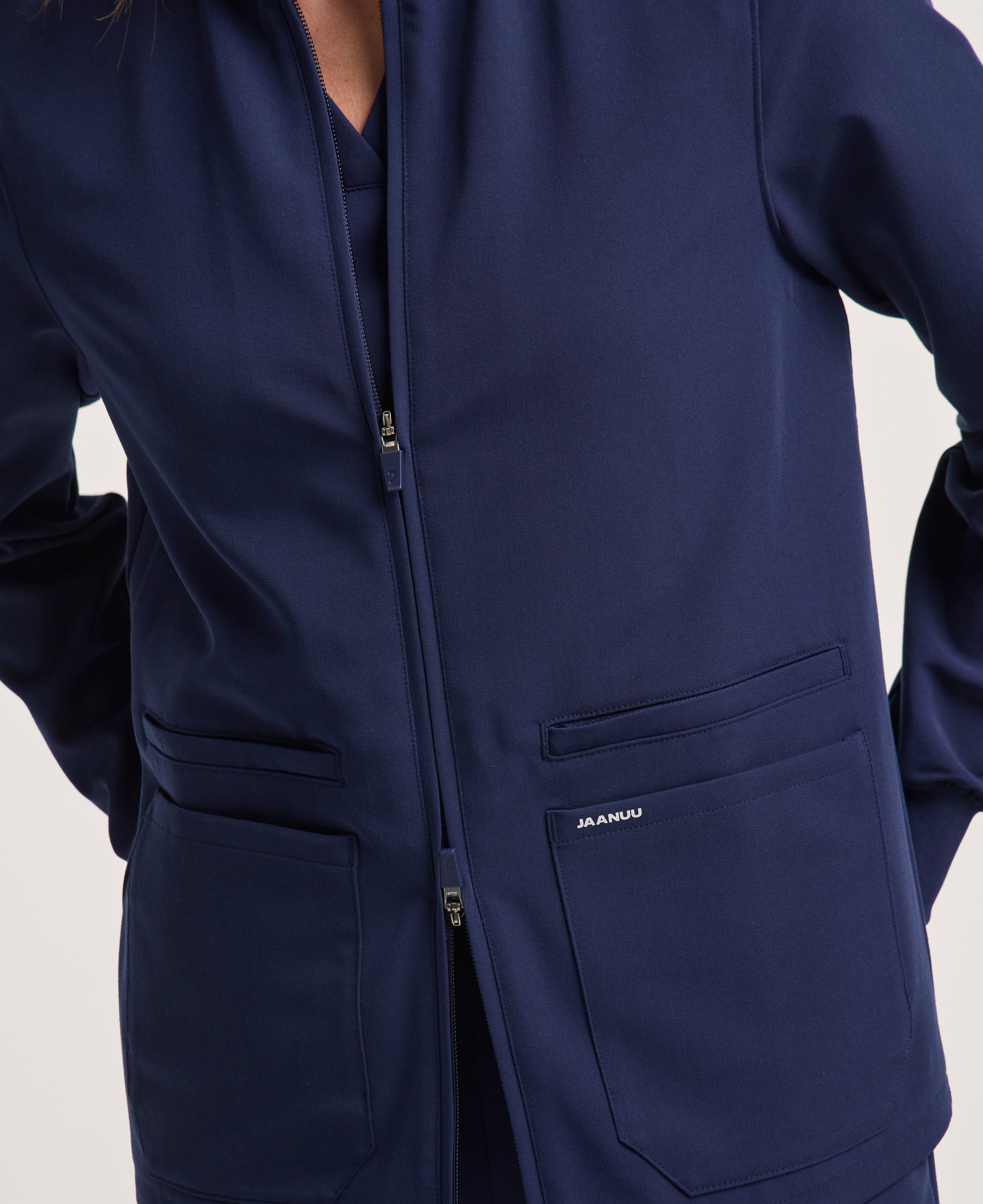 Jaanuu Ceri 6-Pocket Scrub Jacket in Midnight Navy, product photo 3 of 6