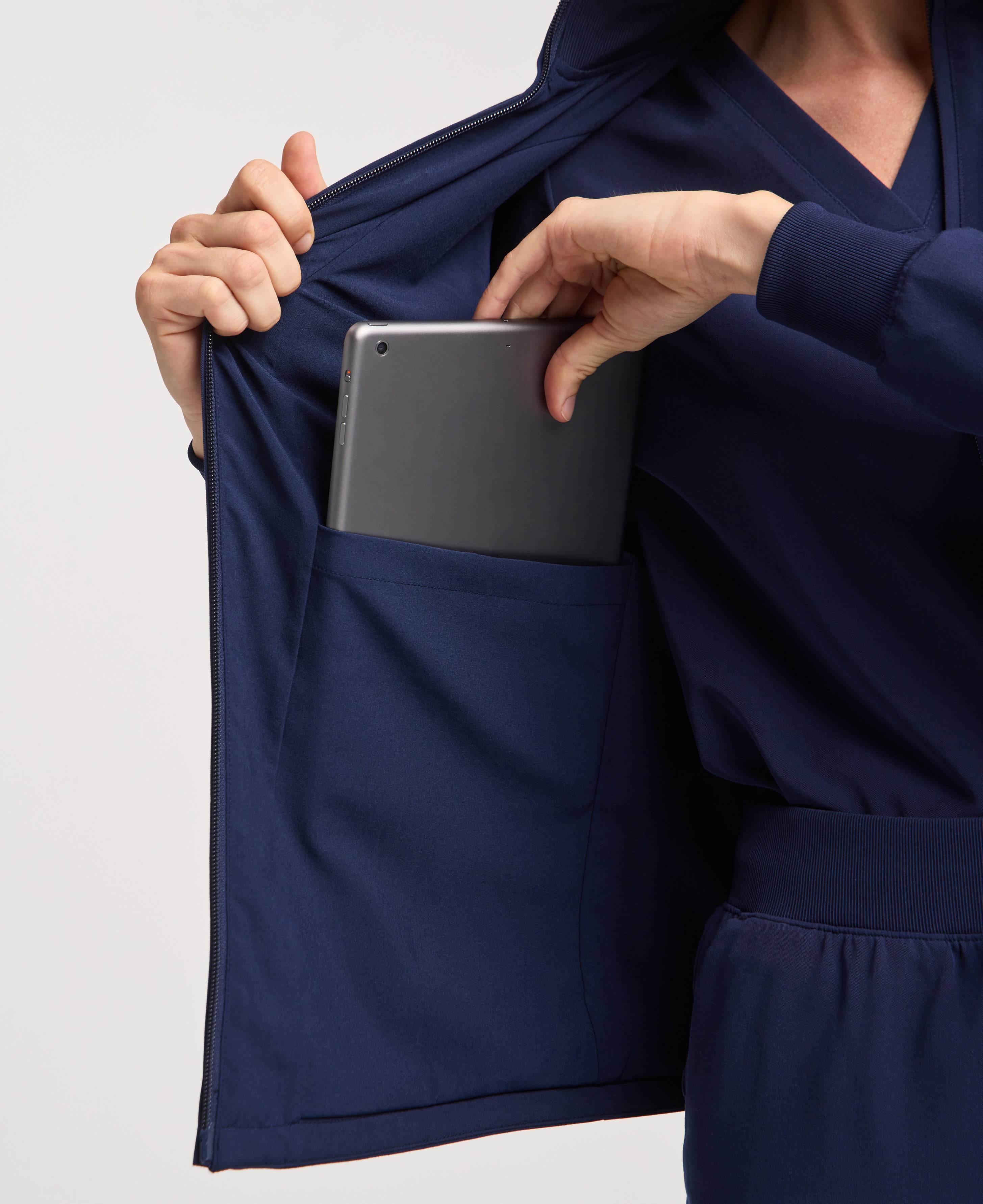 Jaanuu Ceri 6-Pocket Scrub Jacket in Midnight Navy, product photo 4 of 6