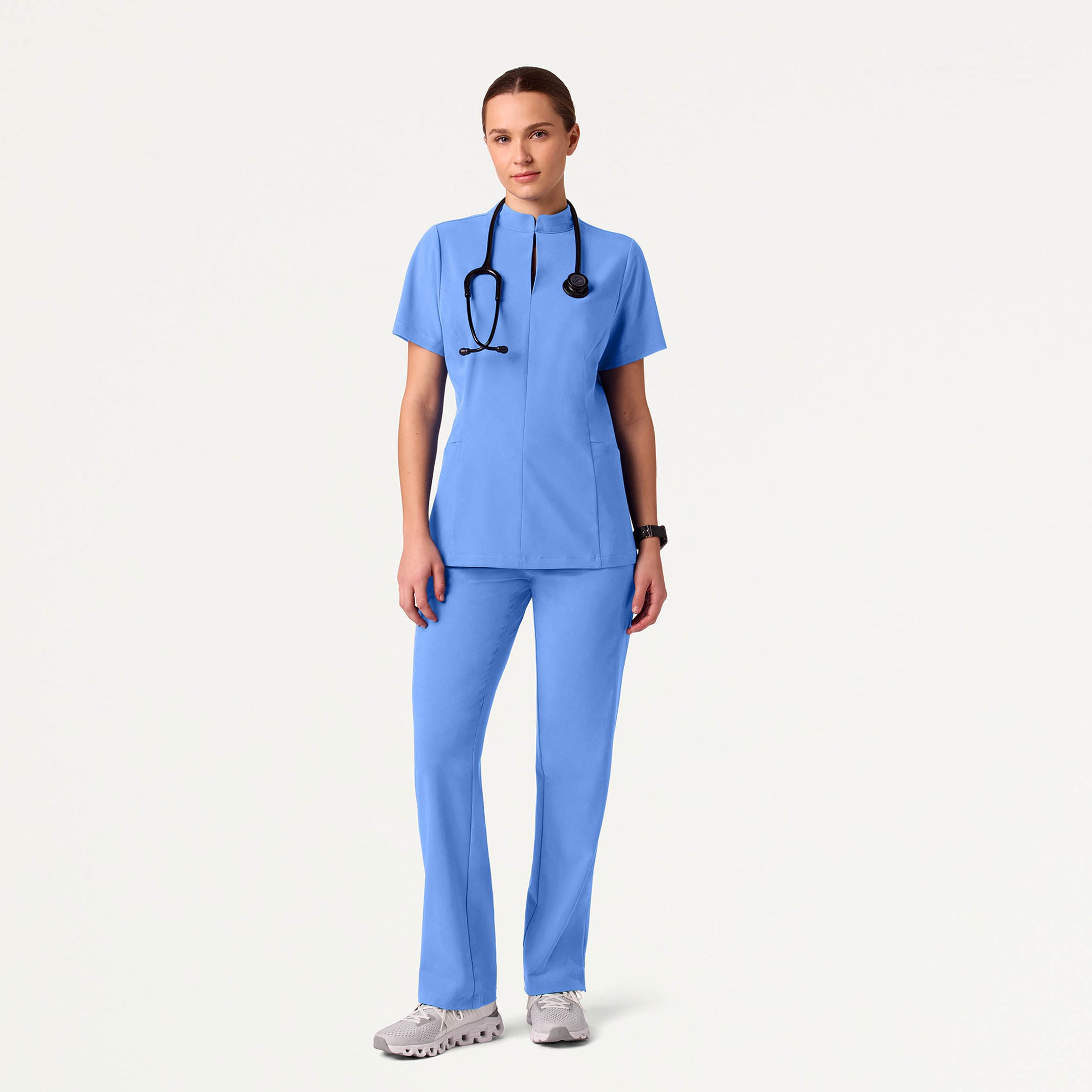 Woman wearing Ceil Blue scrubs