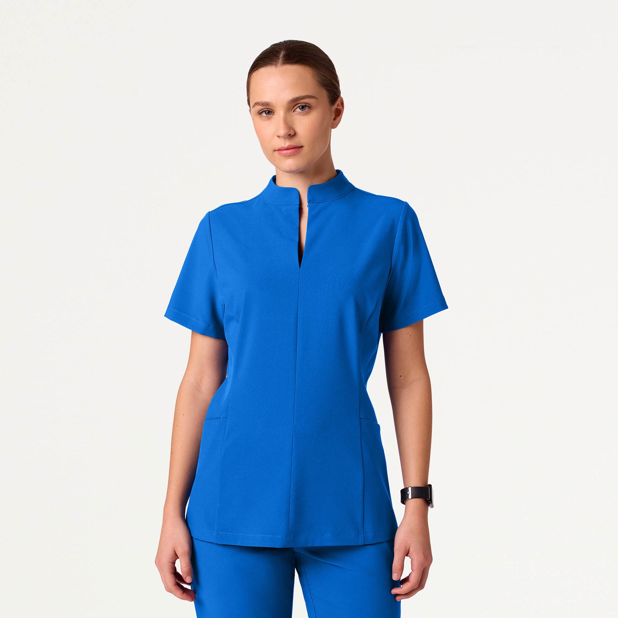 Woman wearing Royal Blue scrubs