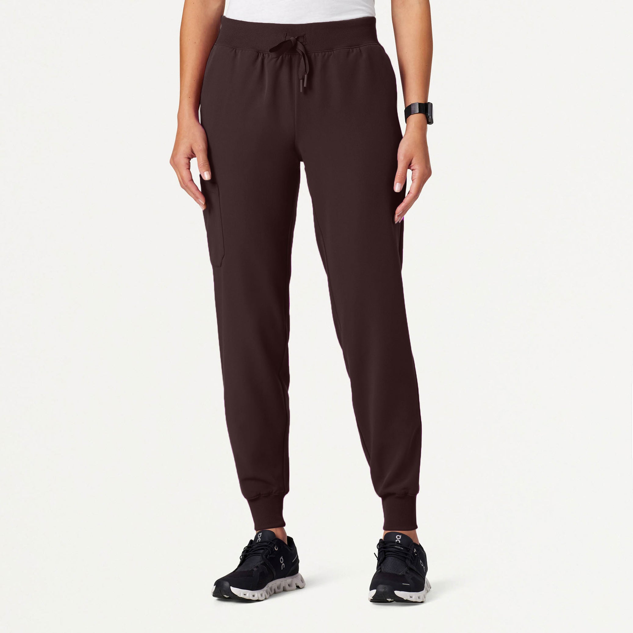 Woman wearing an Espresso scrub pant