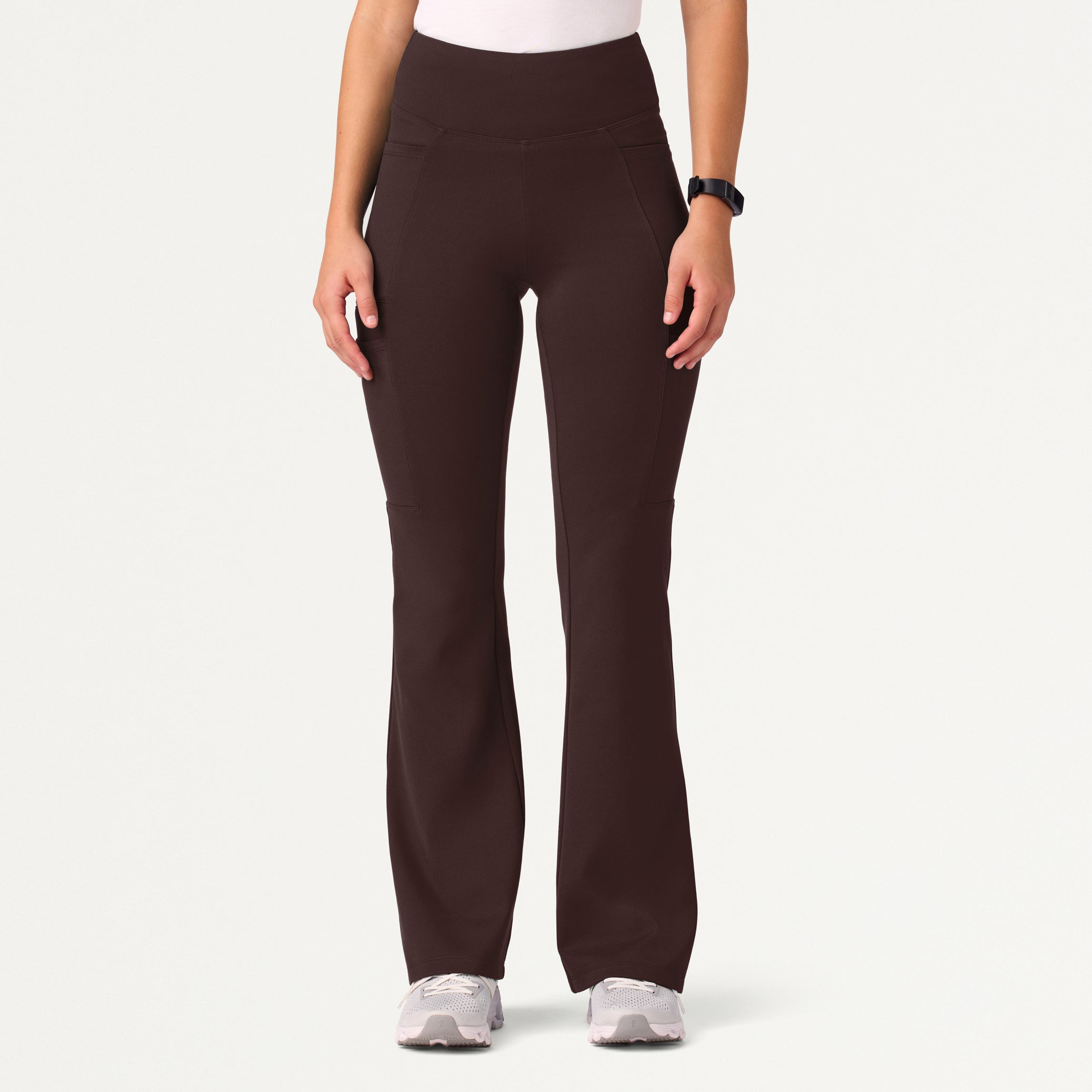 Woman wearing an Espresso scrub pant