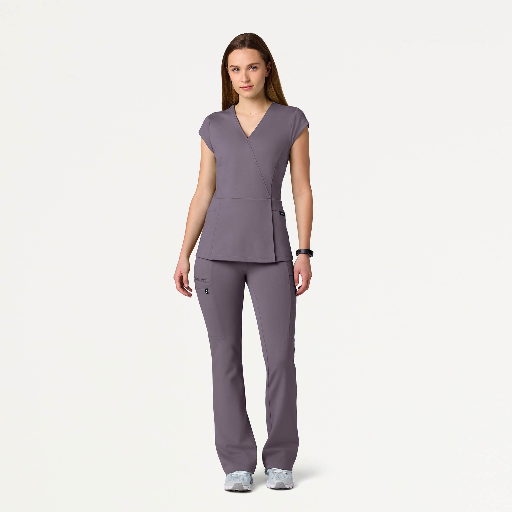 Woman wearing Titanium scrub set