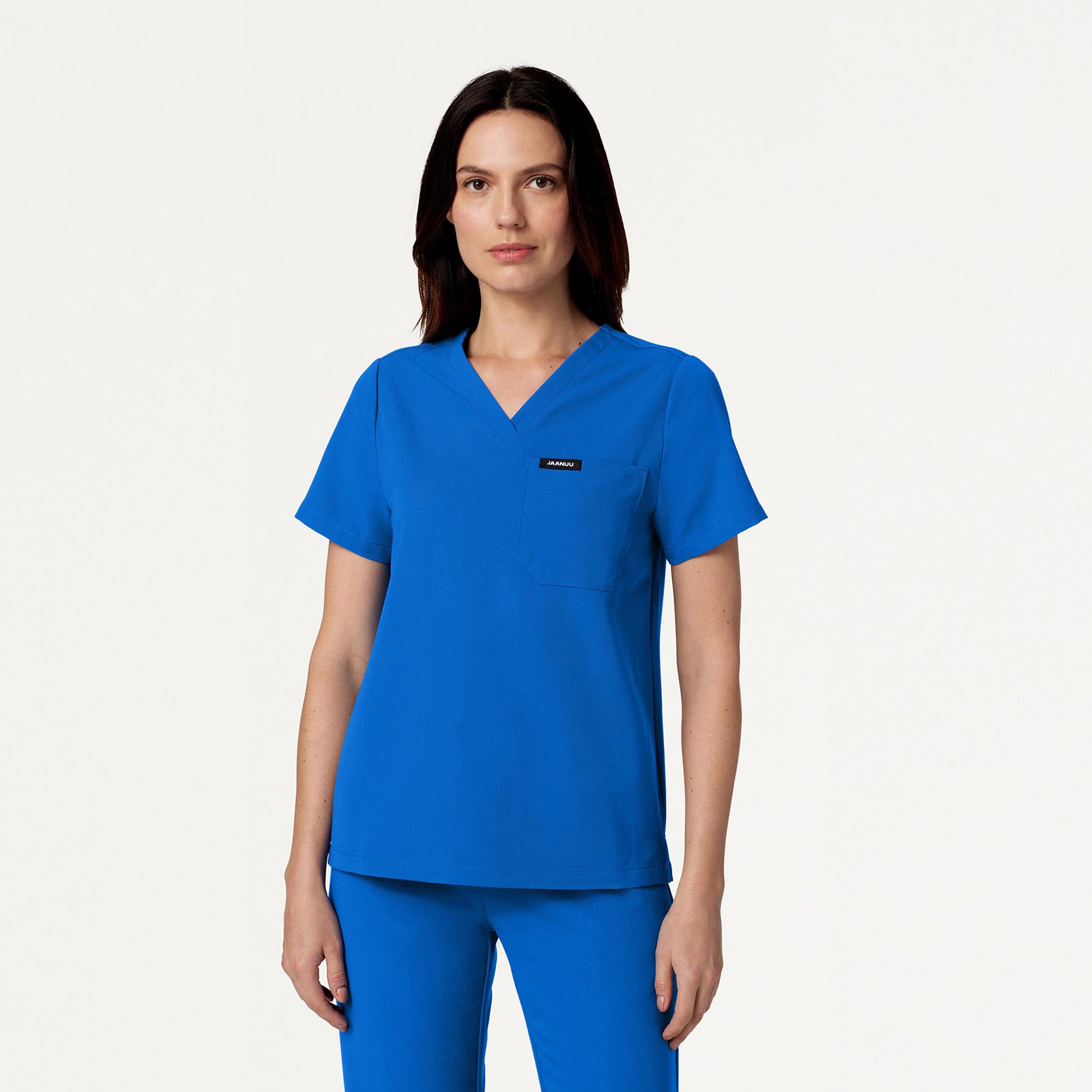 Woman wearing Royal Blue scrubs