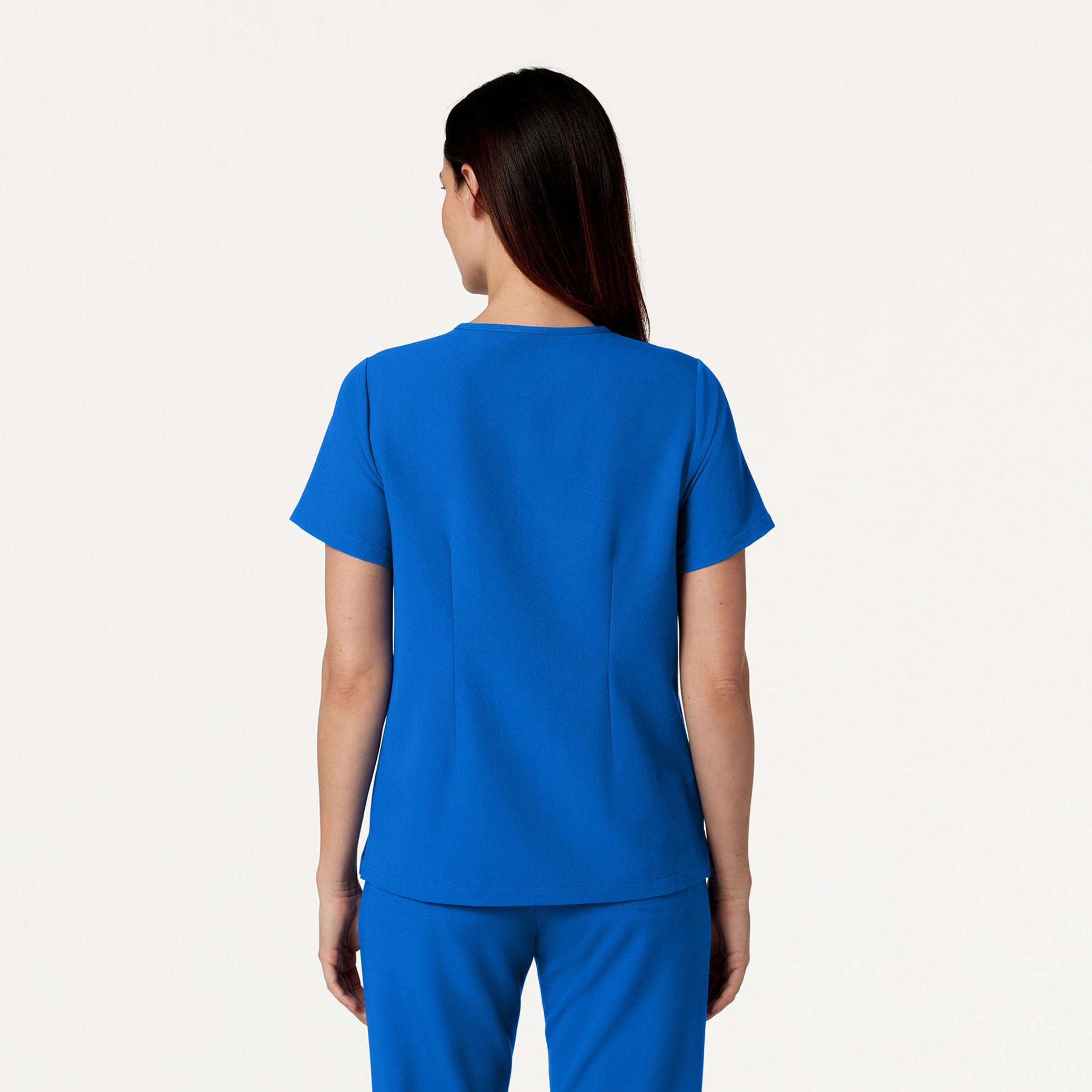 Woman wearing Royal Blue scrubs