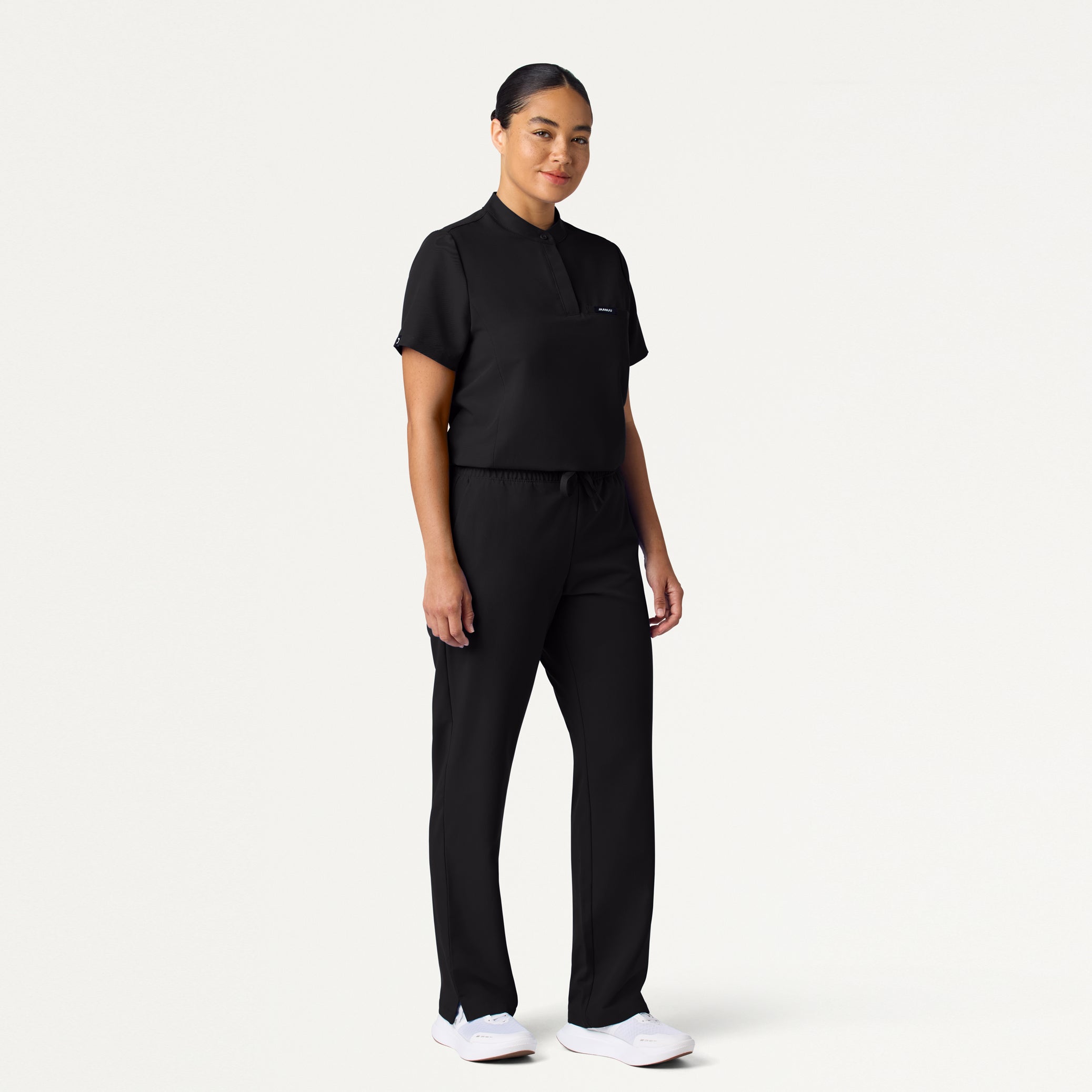 Woman wearing Black Style Pro Scrub Set