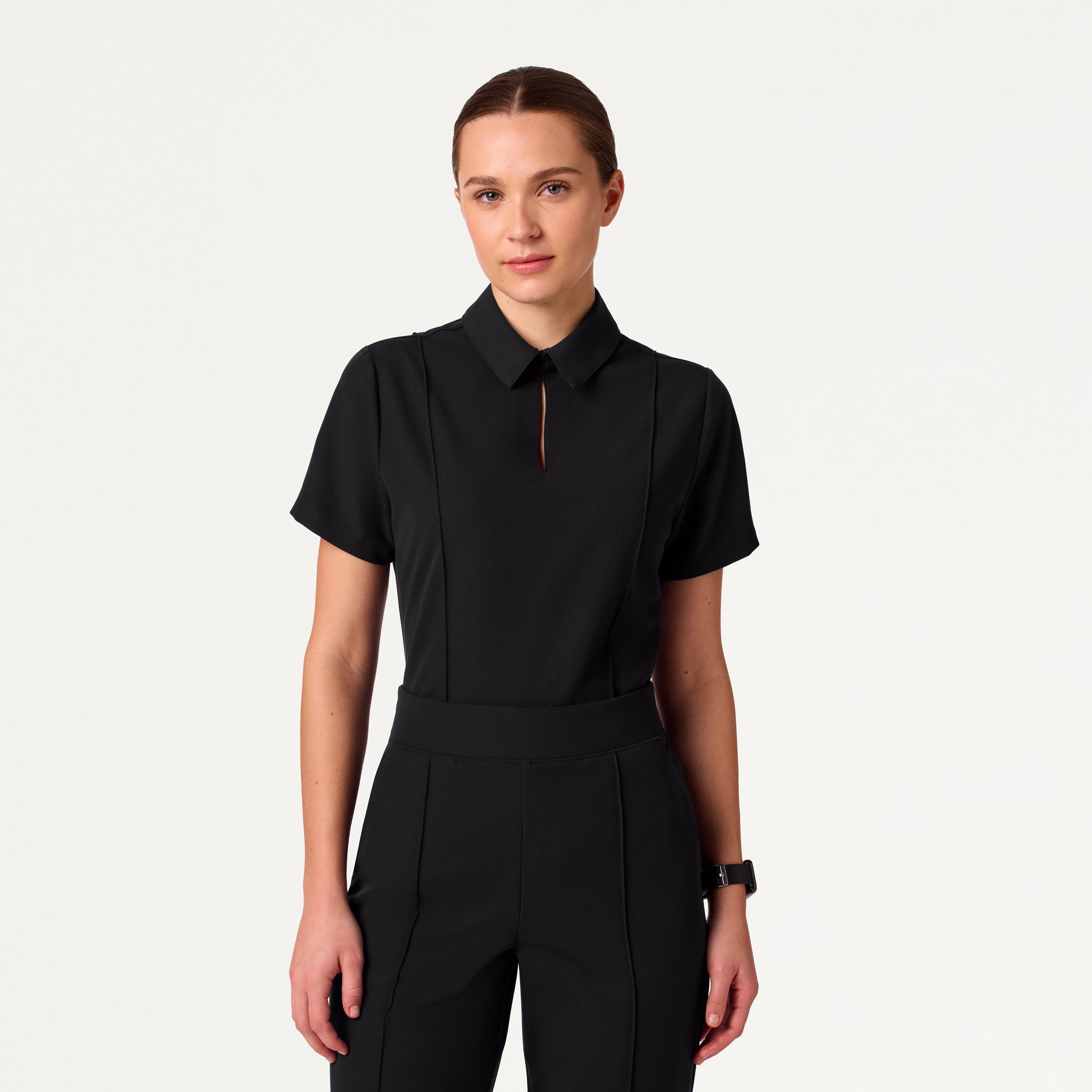 Woman in black scrub set