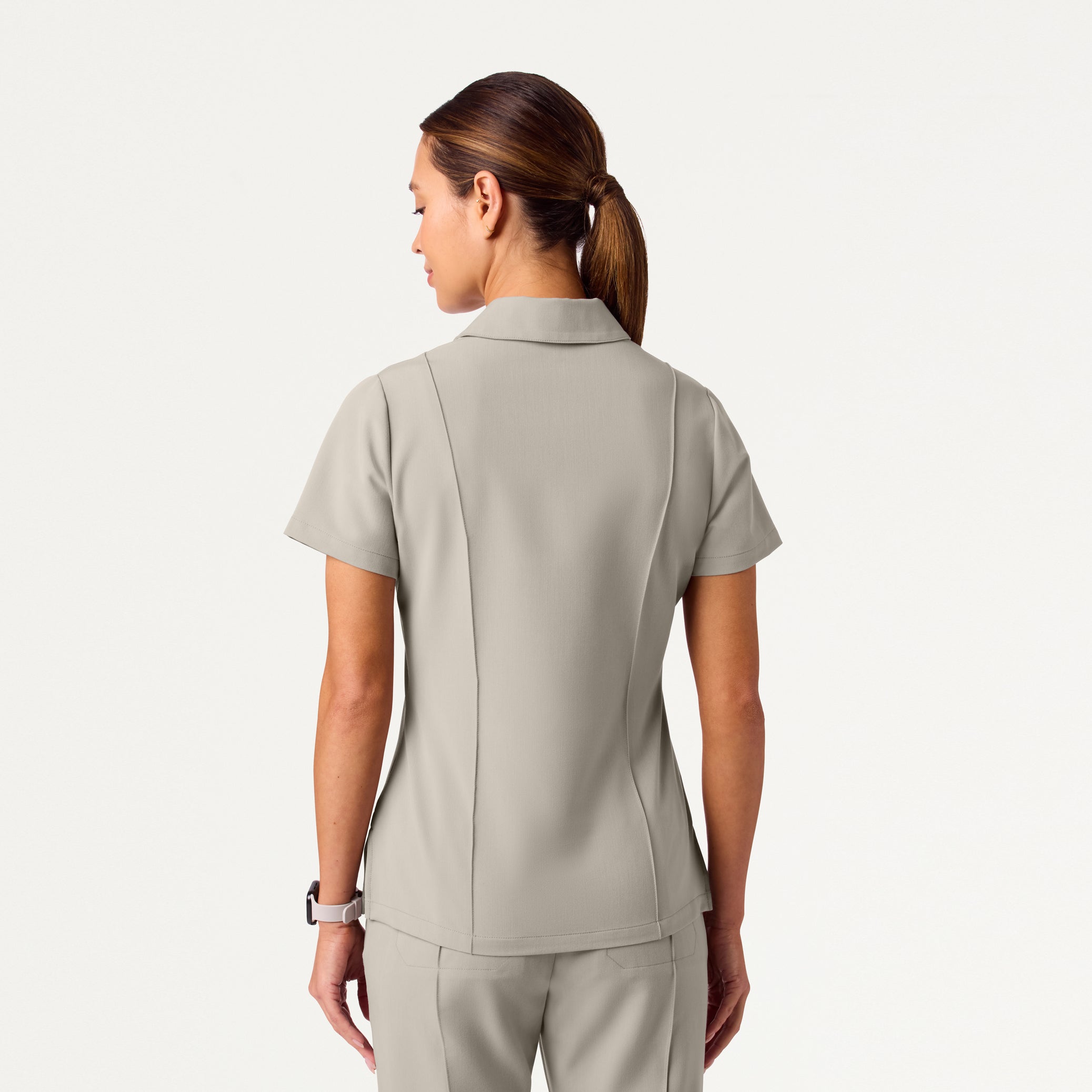 Woman wearing Fog scrub top