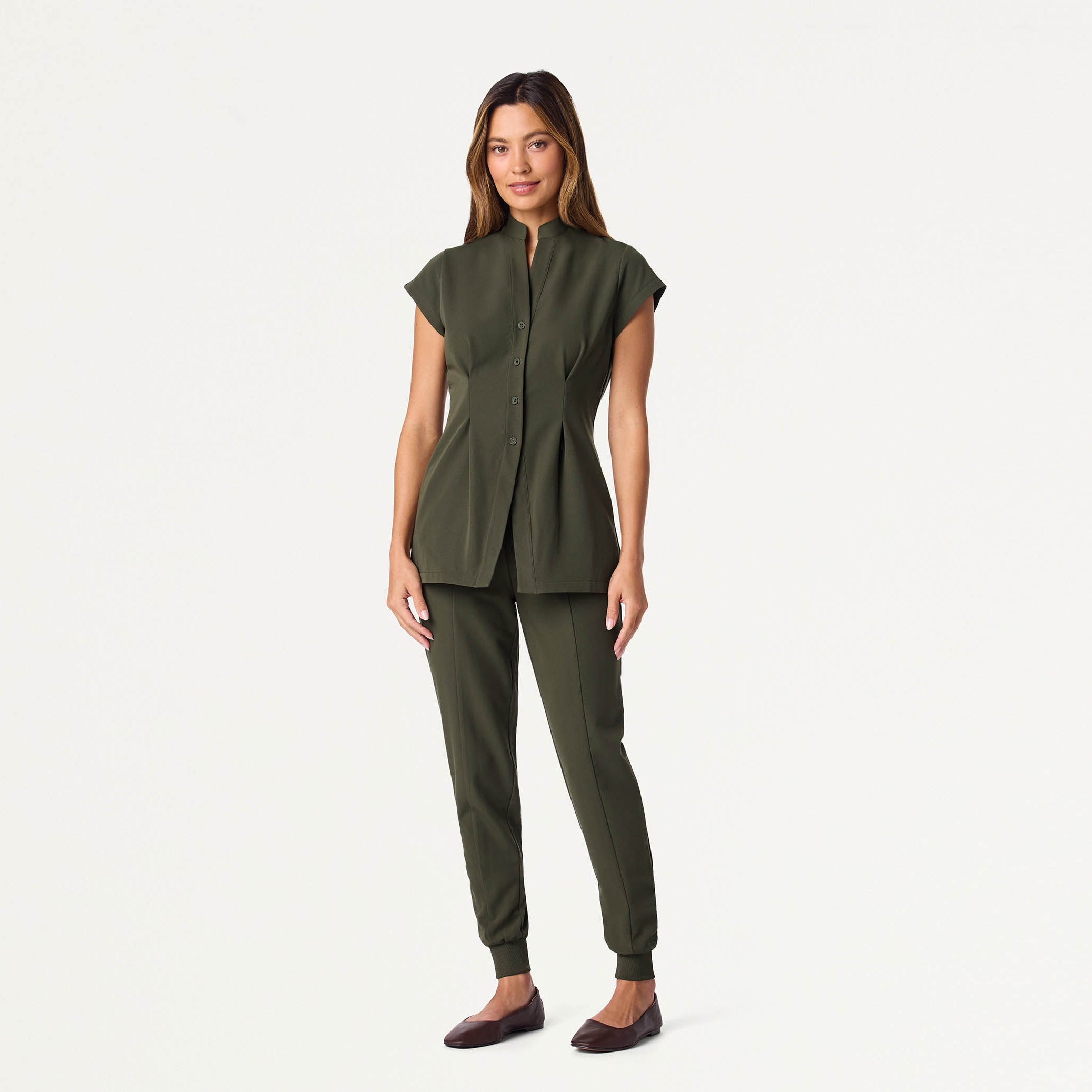 The Tailored Tunic Scrub Set - Deep Olive