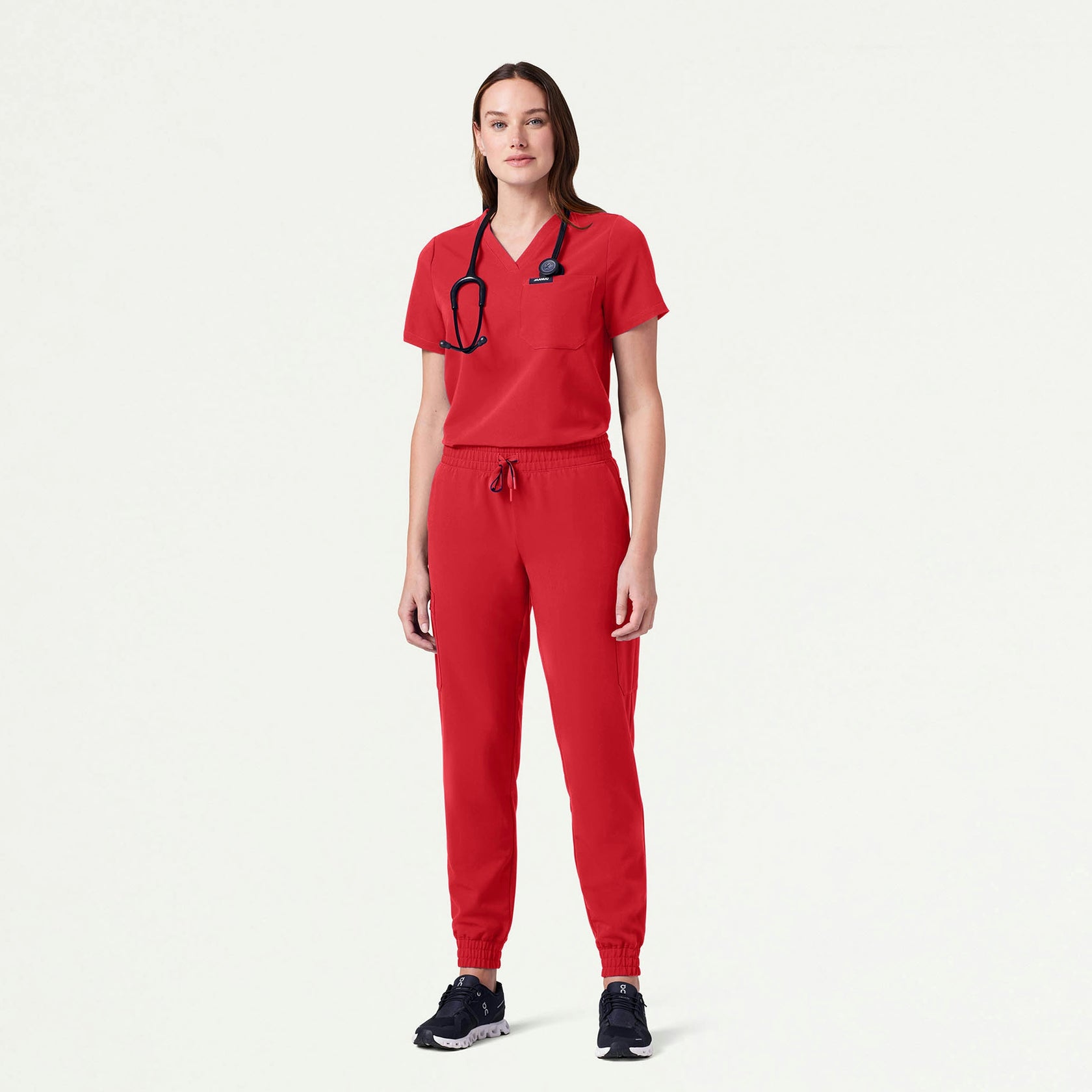 Rhena Essential 1-Pocket Scrub Top - Brilliant Red - WOMEN'S TOPS - Jaanuu
