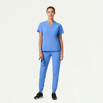 Silex Slim Knit-Waist Scrub Jogger - Ceil Blue - WOMEN'S PANTS - Jaanuu