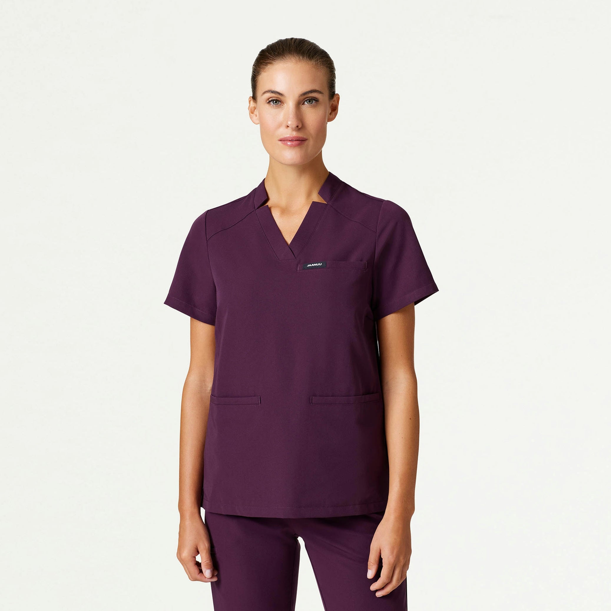Helia Notched V-Neck Scrub Top - Dark Amethyst - WOMEN'S TOPS - Jaanuu