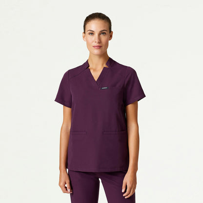 Helia Notched V-Neck Scrub Top - Dark Amethyst - WOMEN'S TOPS - Jaanuu