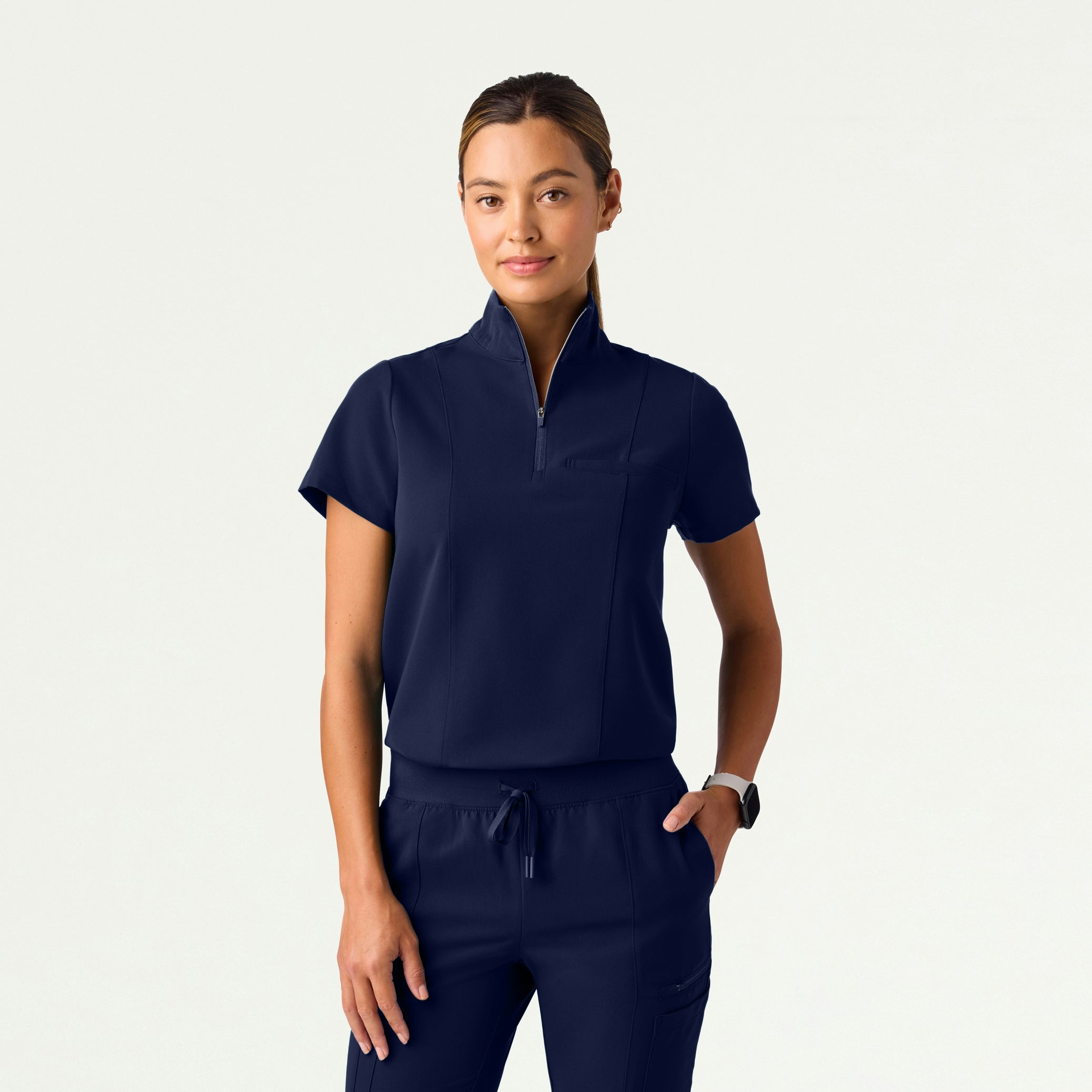 Nora Half-Zip Collared Scrub Top - Midnight Navy - WOMEN'S TOPS - Jaanuu