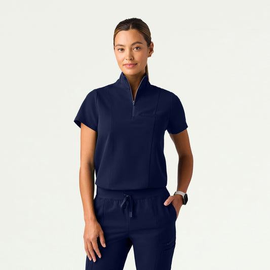 Nora Half-Zip Collared Scrub Top - Midnight Navy - WOMEN'S TOPS - Jaanuu