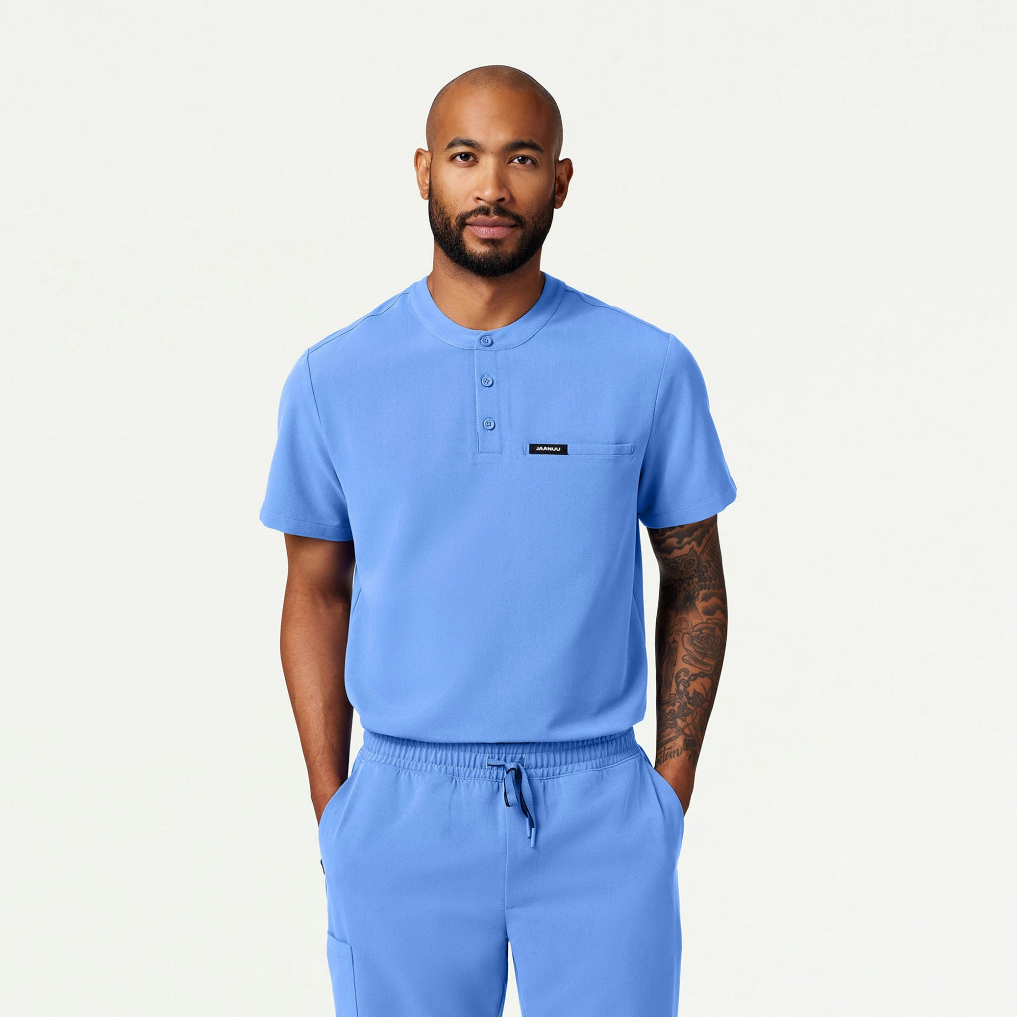 Reeve Henley Scrub Top - Ceil Blue