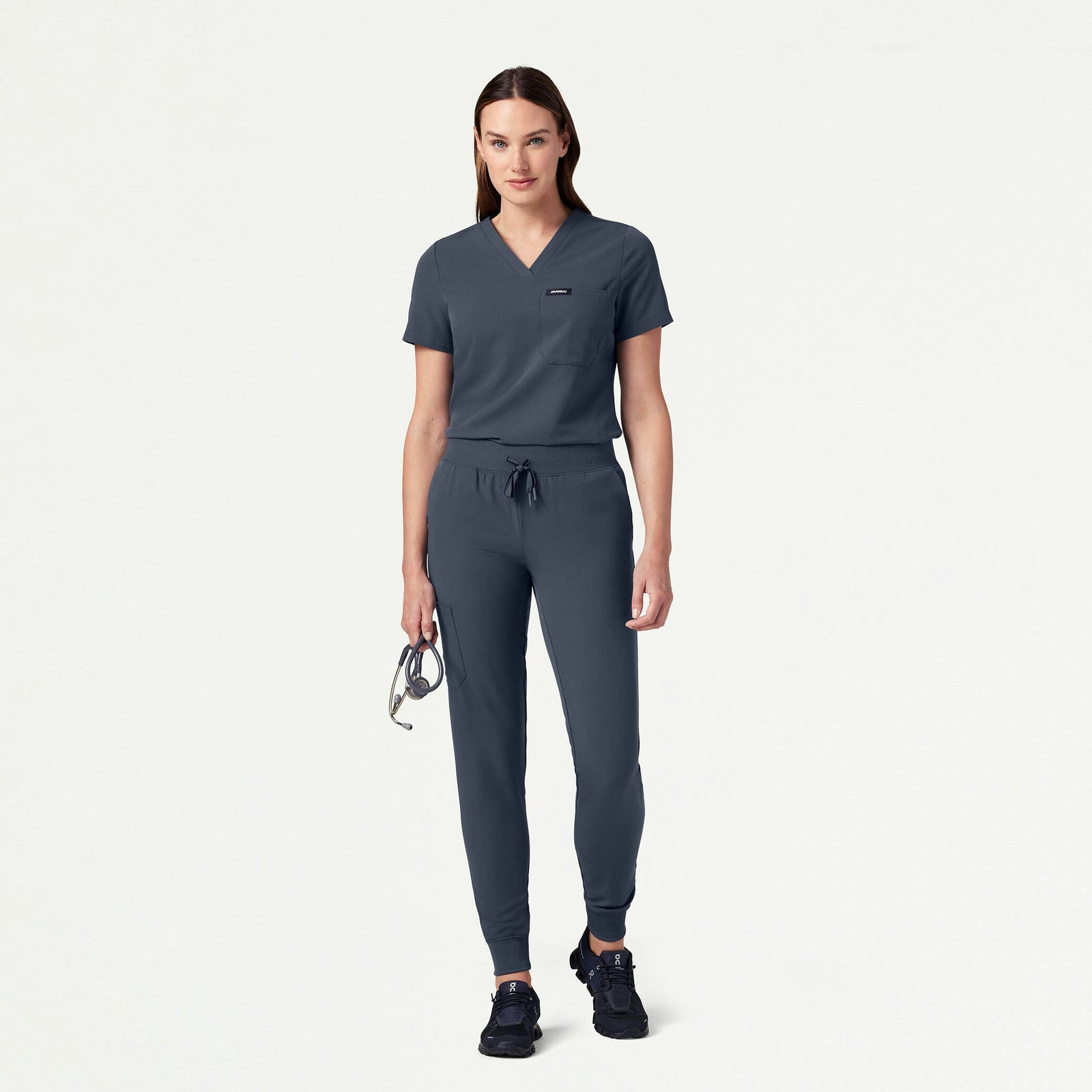 Rhena Slim Essential 1-Pocket Scrub Top - Carbon Gray