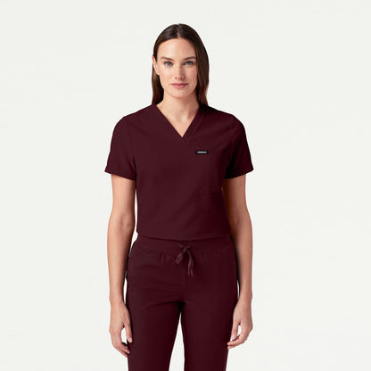Rhena Slim Essential 1-Pocket Scrub Top - Burgundy - WOMEN'S TOPS - Jaanuu