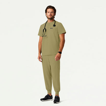 Reeve Henley Scrub Top - Ceramic Khaki - MEN'S TOPS - Jaanuu
