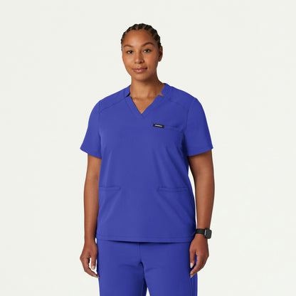 Helia Notched V-Neck Scrub Top - Moon Blue - WOMEN'S TOPS - Jaanuu
