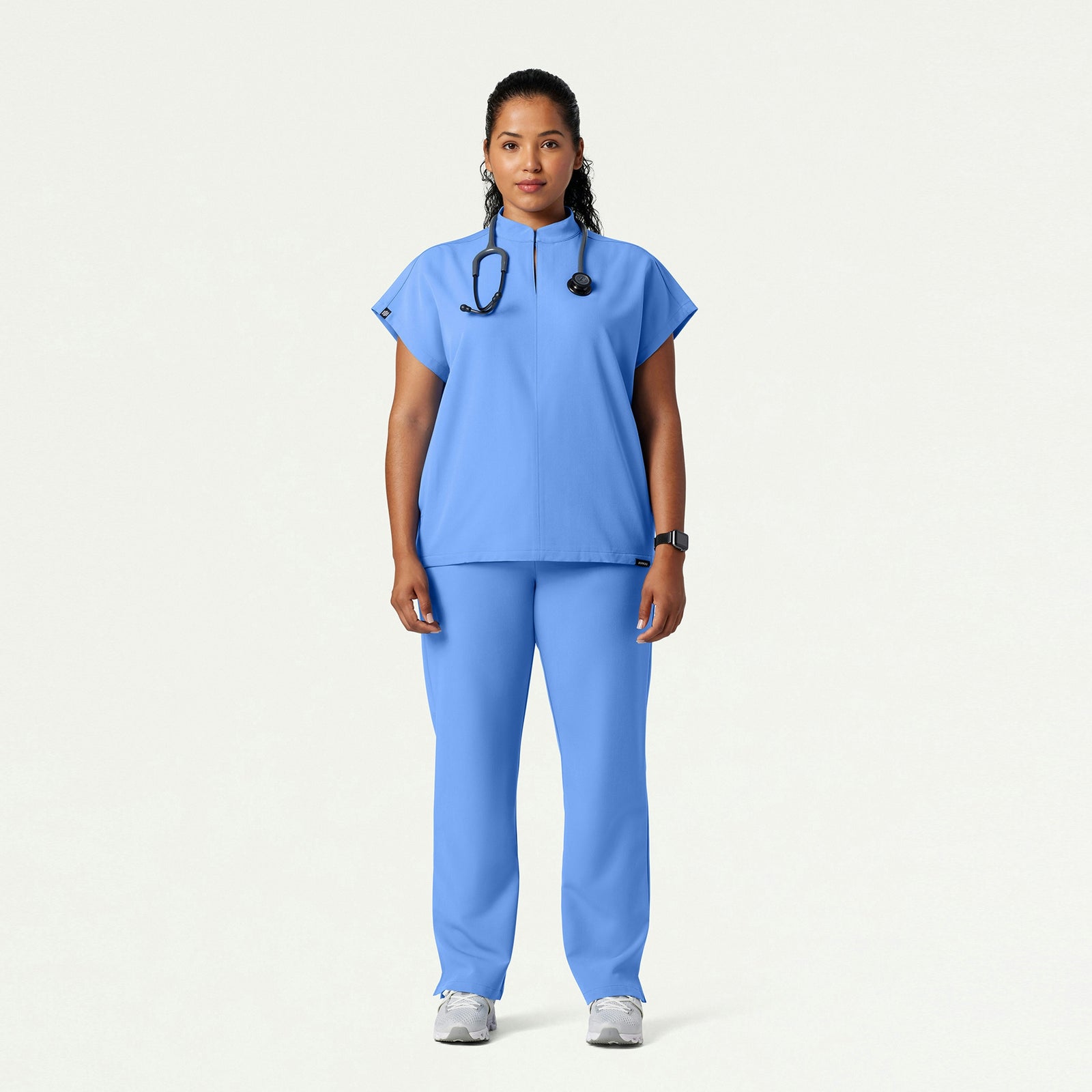 Aris Oversized 2-Pocket Scrub Top - Ceil Blue - WOMEN'S TOPS - Jaanuu