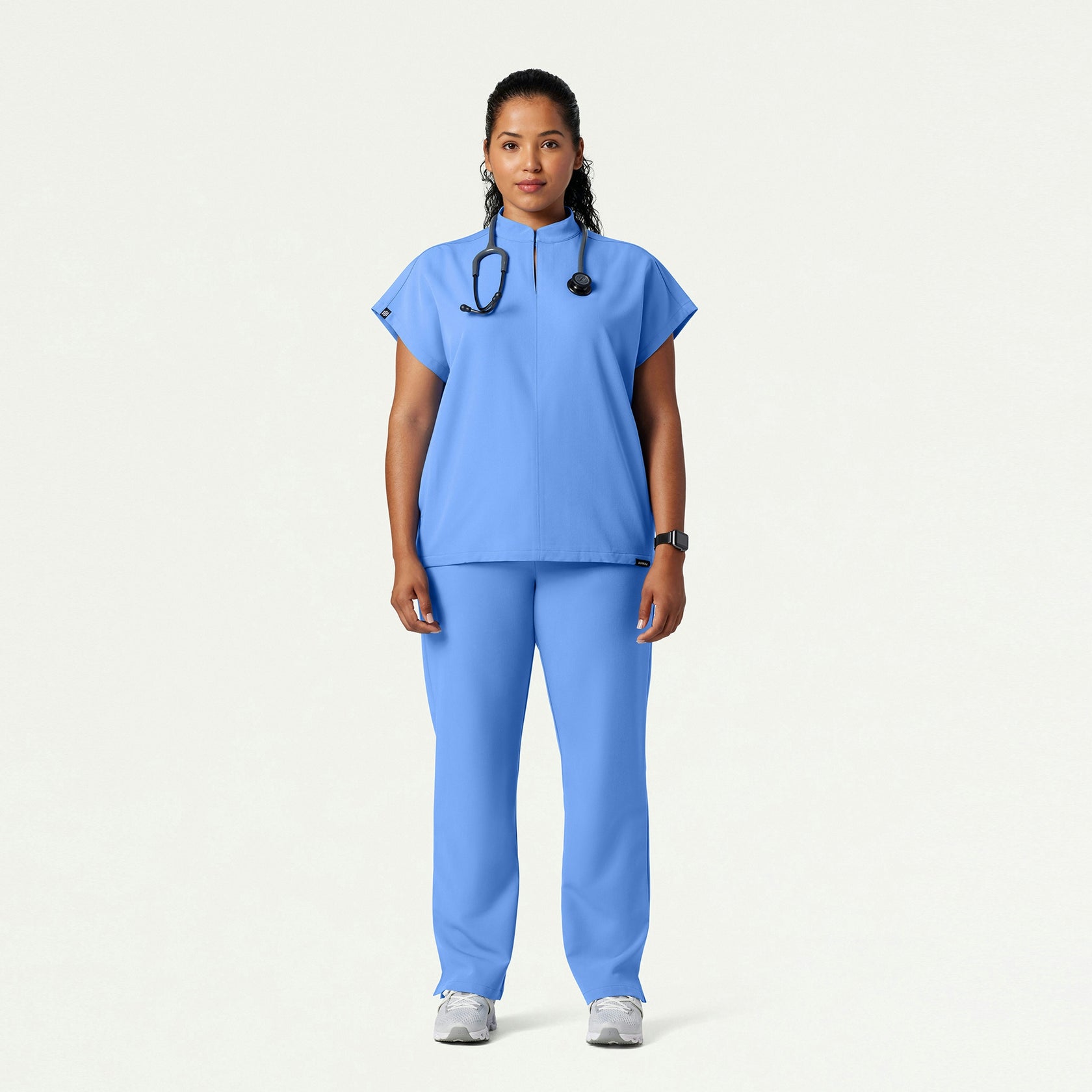 Aris Oversized 2-Pocket Scrub Top - Ceil Blue - WOMEN'S TOPS - Jaanuu