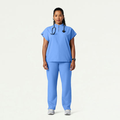 Aris Oversized 2-Pocket Scrub Top - Ceil Blue - WOMEN'S TOPS - Jaanuu